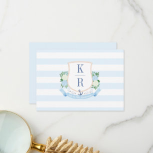 Elegant Blue And White Coastal Monogram Wedding Thank You Card