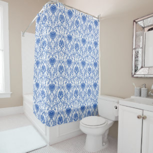 Elegant Blue and White Damask Pattern Shower Curtain