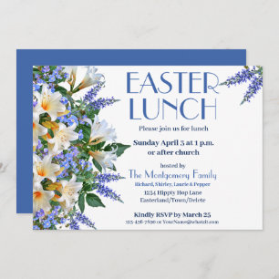 Elegant Blue and White Easter Lunch Invitation