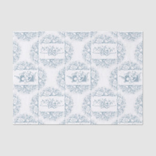 Elegant Blue and White Engraved Floral  Tissue Paper