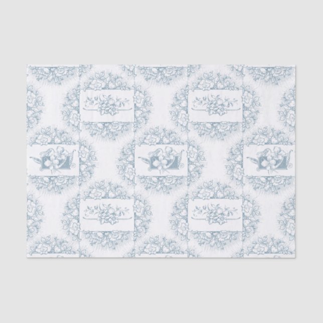 Elegant Blue and White Engraved Floral  Tissue Paper (Front)