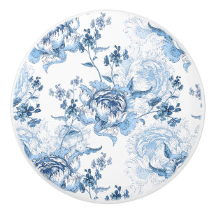 Elegant Blue and White Engraved Peonies Ceramic Knob