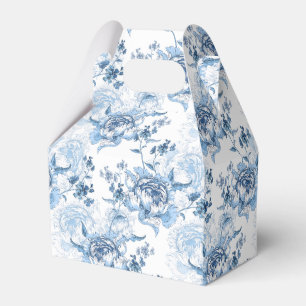 Elegant Blue and White Engraved Peonies Favour Box