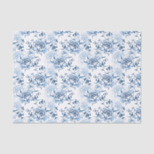 Elegant Blue and White Engraved Peonies Tissue Paper