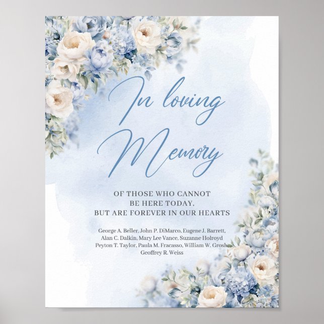 Elegant Blue and white floral In loving memory Poster (Front)