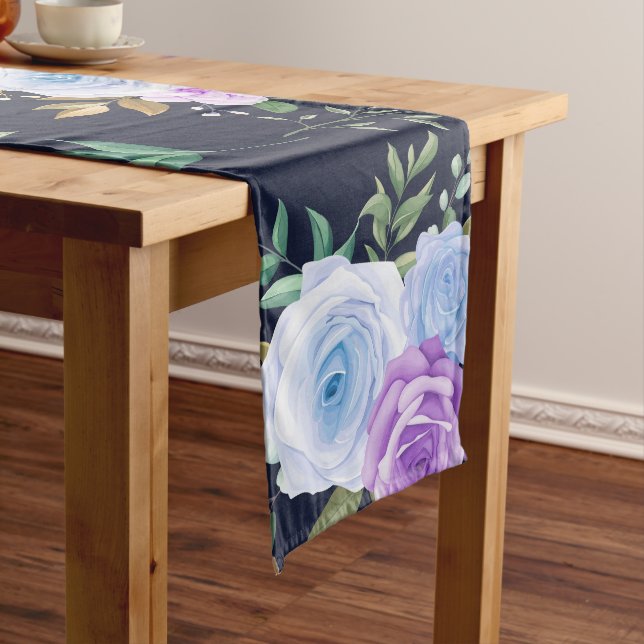 elegant blue and white floral long table runner (In Situ)