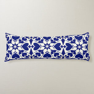 Elegant Blue and White Floral Pattern Body Cushion