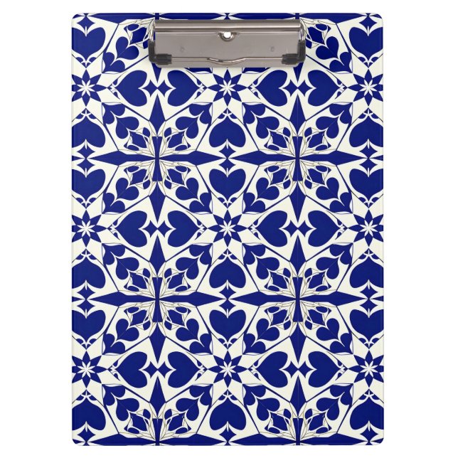Elegant Blue and White Floral Pattern Clipboard (Front)