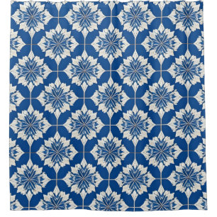 Elegant Blue and White Floral Pattern Shower Curtain