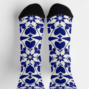 Elegant Blue and White Floral Pattern Socks
