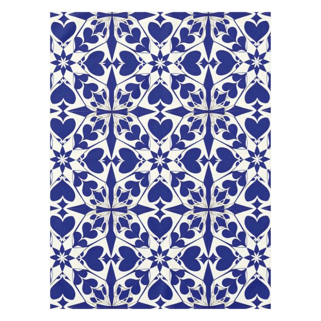 Elegant Blue and White Floral Pattern Tablecloth (Front)