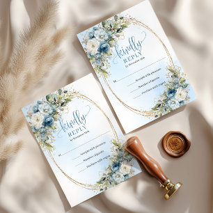 Elegant Blue and White Floral RSVP Card