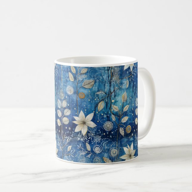 Elegant Blue and White Floral Seamless Pattern Coffee Mug (Front Right)