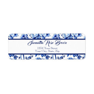 Elegant Blue and White Floral Toile Return Address Label