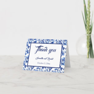Elegant Blue and White Floral Toile Wedding Thank You Card