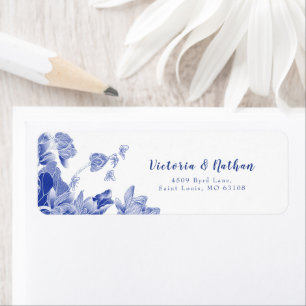 Elegant Blue and White Floral Wedding  Label Return Address Label