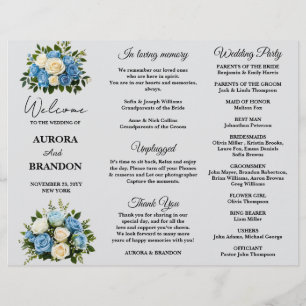 Elegant Blue and White Floral Wedding Program