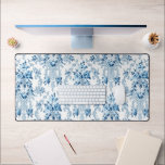 Elegant Blue and White French Rococo Floral  Desk Mat<br><div class="desc">Elegant,  romantic and ornate vintage French Rococo style seamless floral featuring blue roses and scrolls on white background.</div>