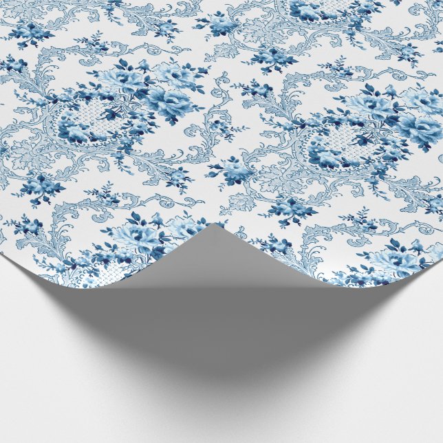 Elegant Blue and White French Rococo Floral  Wrapping Paper (Corner)