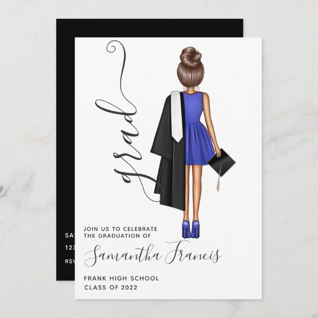 Elegant Blue and White Girl Graduation Party Invit Invitation (Front/Back)