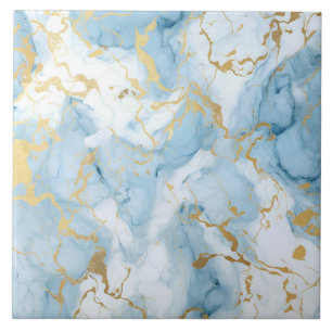 Elegant Blue And White Gold Marble Pattern Ceramic Tile