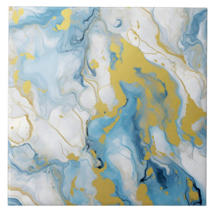 Elegant Blue And White Gold Marble Pattern Ceramic Tile