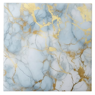 Elegant Blue And White Gold Marble Pattern Ceramic Tile