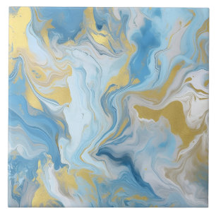 Elegant Blue And White Gold Marble Pattern  Ceramic Tile