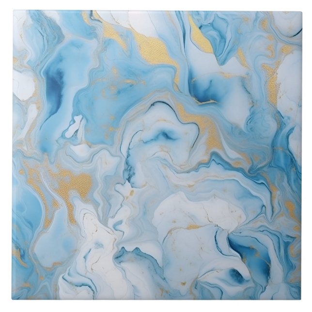 Elegant Blue And White Gold Marble Pattern  Ceramic Tile (Front)