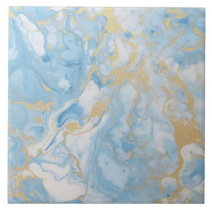 Elegant Blue And White Gold Marble Pattern Ceramic Tile