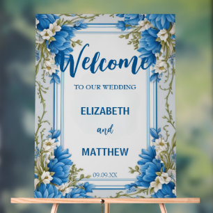 Elegant blue and white Hydrangea flower Wedding Acrylic Sign