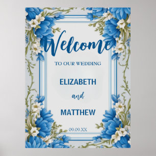 Elegant blue and white Hydrangea flower Wedding Poster
