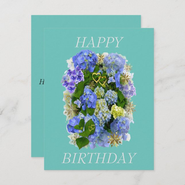 ELEGANT BLUE AND WHITE  HYDRANGEA HAPPY BIRTHDAY  (Front/Back)