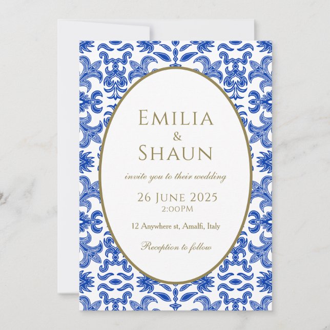 Elegant Blue and White Italian Wedding Invitation (Front)
