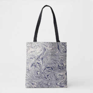 Elegant Blue and White Marble Swirl Tote Bag