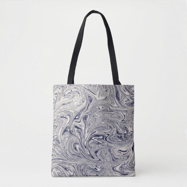 Elegant Blue and White Marble Swirl Tote Bag (Front)