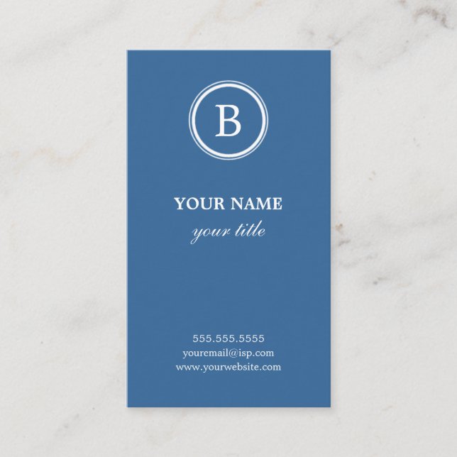 Elegant Blue and White Monogram Profile Card (Front)