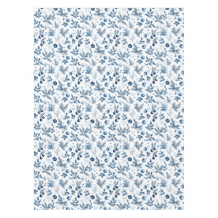 Elegant Blue and White Pine and Holly Christmas Tablecloth