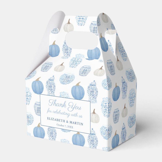 Elegant Blue And White Pumpkins Wedding Shower Favour Box (Front Side)
