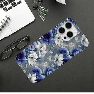 Elegant Blue and White Roses and Lilies  iPhone 15 Pro Max Case