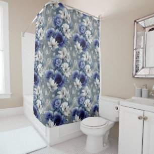 Elegant Blue and White Roses and Lilies Shower Curtain