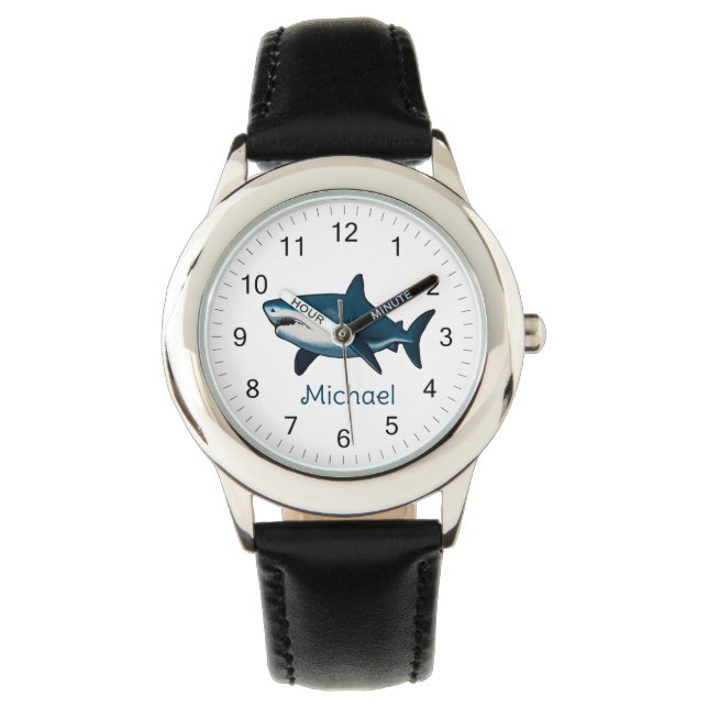Elegant blue and white shark fish Personalised Watch (Front)