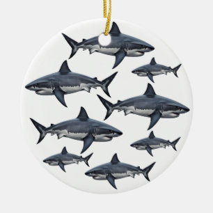 Elegant blue and white sharks fish Personalised Ceramic Ornament