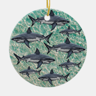 Elegant blue and white sharks fish Personalised Ceramic Ornament