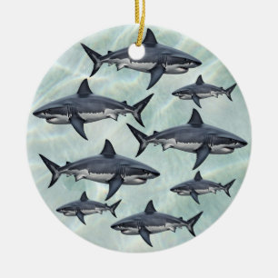 Elegant blue and white sharks fish Personalised Ceramic Ornament