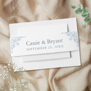 Elegant Blue and White Simple Chic Wedding Invitation Belly Band