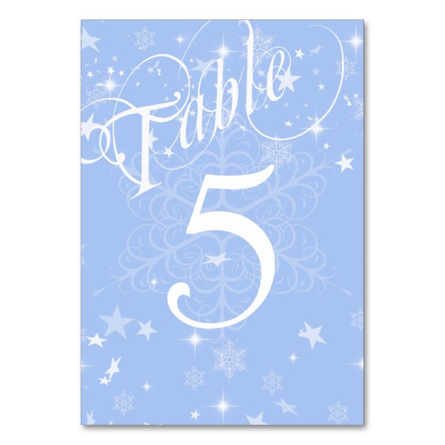 Elegant Blue and White Snowflakes Numbered Table Number (Front)