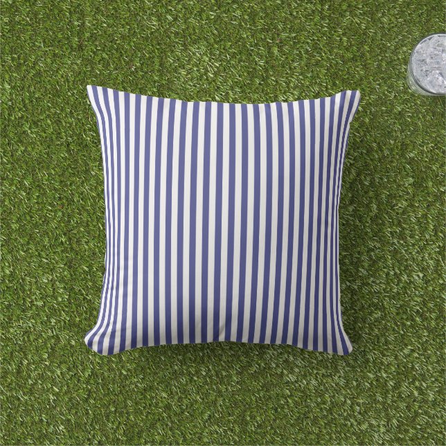 Elegant Blue And White Stripes Pattern Cushion (Grass)