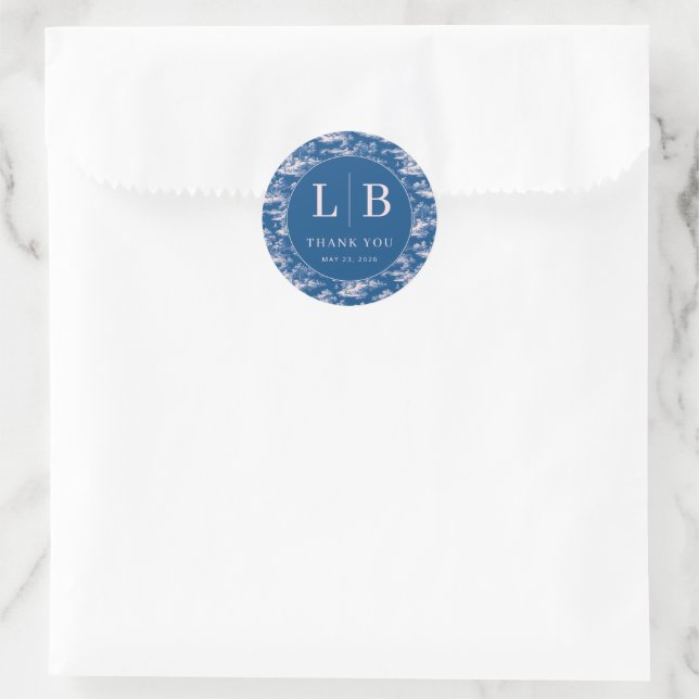 Elegant Blue and White Thank You Card Classic Round Sticker (Bag)