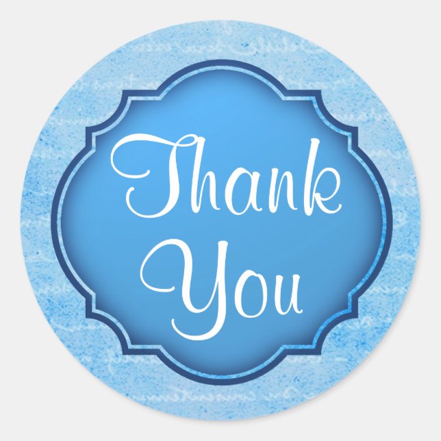 Elegant Blue and White Thank You Sticker (Front)